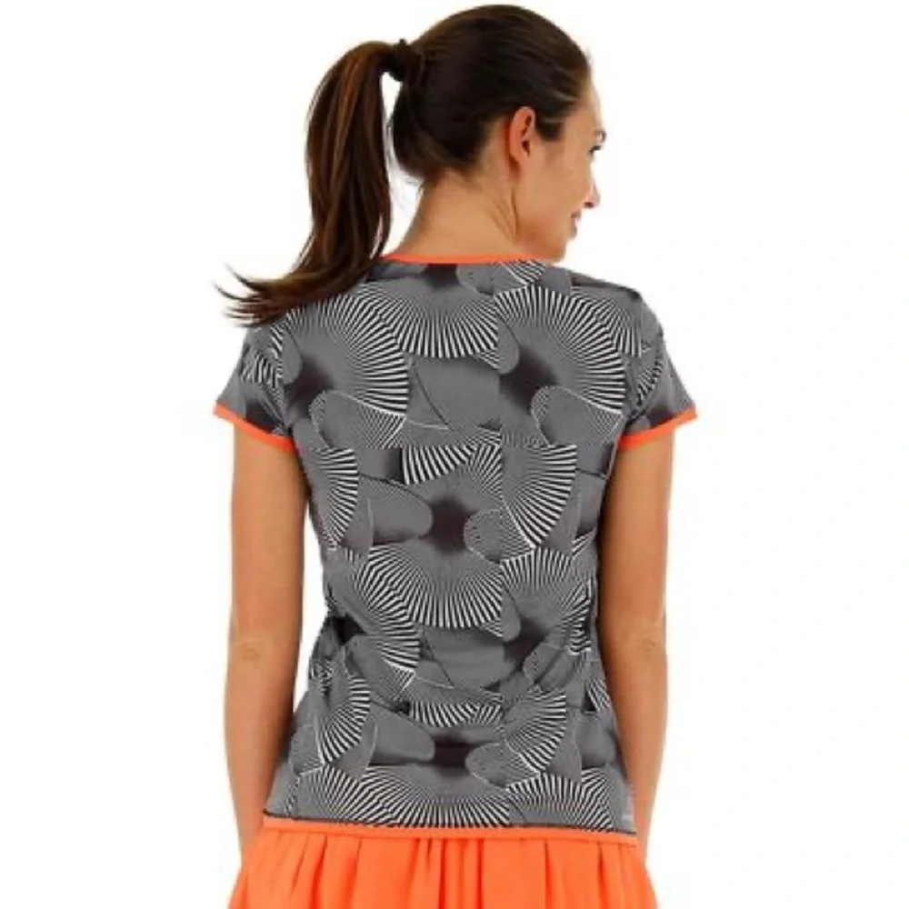 LOTTO Tech Tennis Tee Short Sleeve T-Shirt Black White Orange Trim Size Medium - Picture 6 of 12